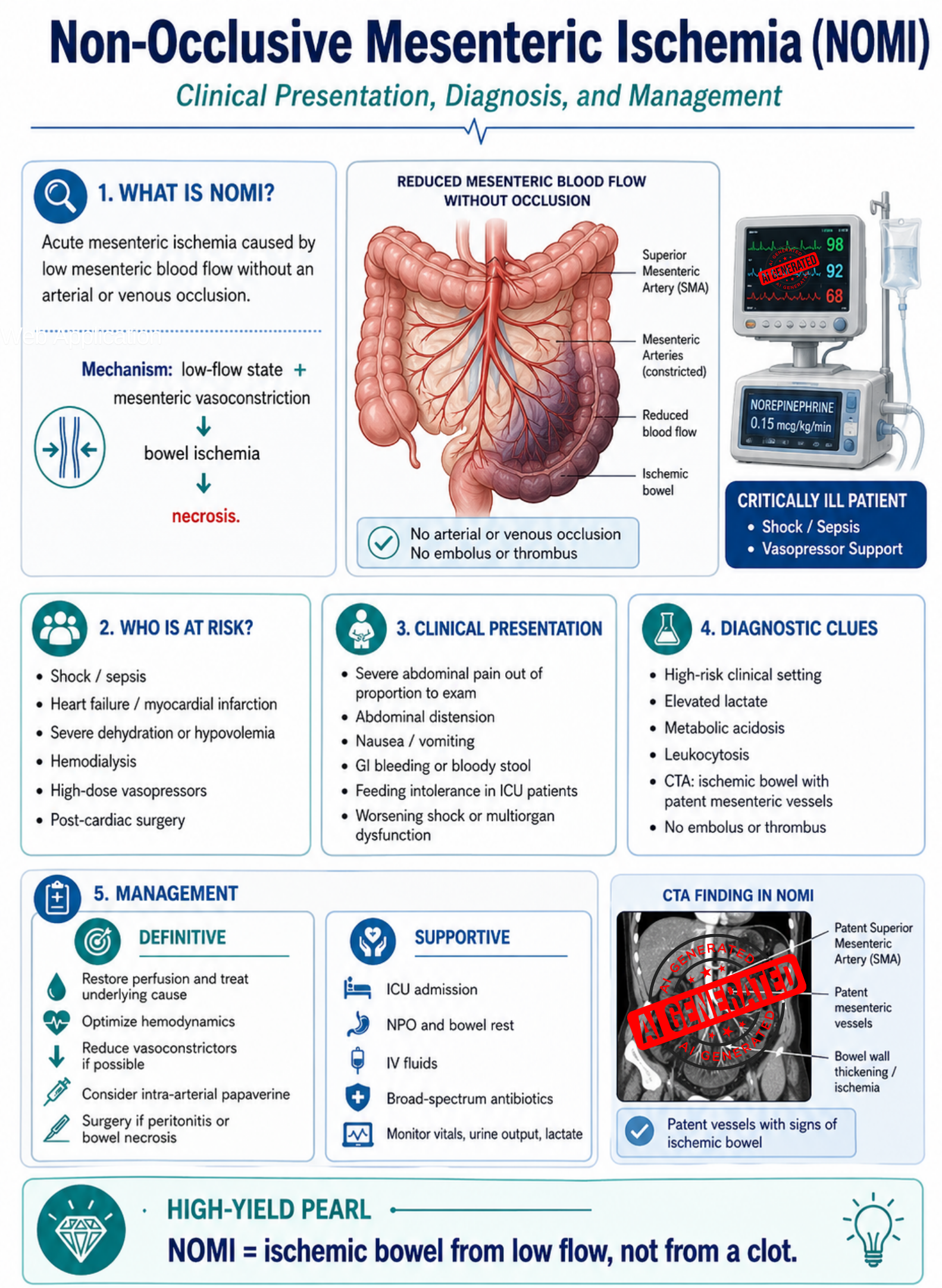 Non-Occlusive Mesenteric Ischemia (NOMI): Diagnosis, ICU Management, and Clinical Pitfalls
